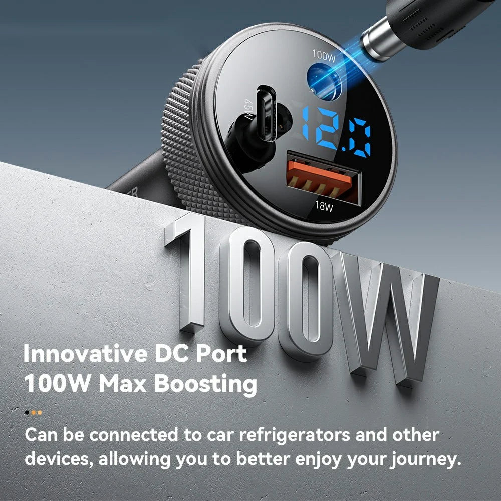 ESSAGER 150W Aluminum Alloy Digital Display Car Charger with DC + USB A + Type-C Port Fast Charging Adapter for Car  - Grey - 3