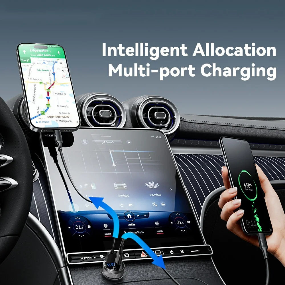 ESSAGER 150W Aluminum Alloy Digital Display Car Charger with DC + USB A + Type-C Port Fast Charging Adapter for Car  - Grey - 6