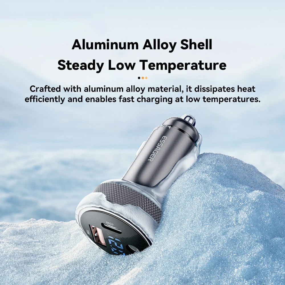 ESSAGER 150W Aluminum Alloy Digital Display Car Charger with DC + USB A + Type-C Port Fast Charging Adapter for Car  - Grey - 7