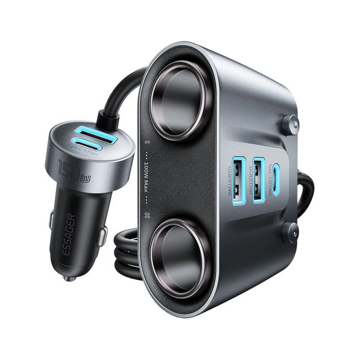 ESSAGER 150W High Power Car Cigarette Lighter Splitter Charger 2 USB C + 3 USB A Fast Charging Adapter - 1
