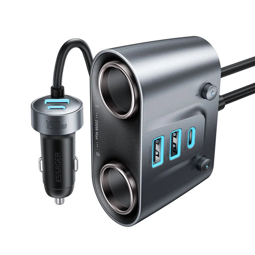ESSAGER 150W High Power Car Cigarette Lighter Splitter Charger 2 USB C + 3 USB A Fast Charging Adapter - 2