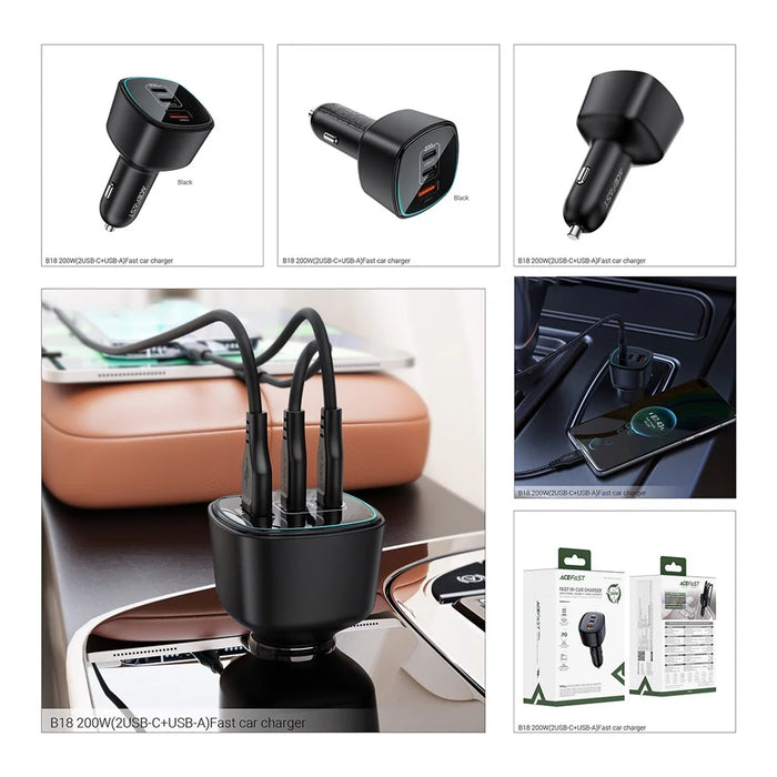 ACEFAST B18 200W Car Charger Dual USB-C + USB-A Fast Charging Cigarette Lighter Adapter - 7