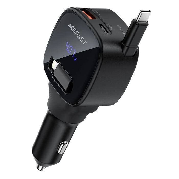 ACEFAST B17 95W Car Charger USB-C + USB-A LED Display Fast Charging Adapater with Retractable Cable - 1