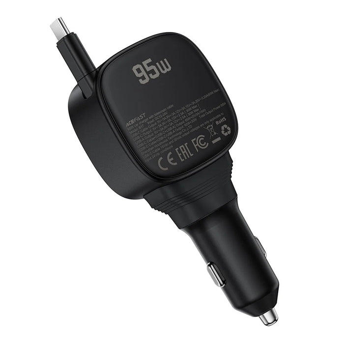 ACEFAST B17 95W Car Charger USB-C + USB-A LED Display Fast Charging Adapater with Retractable Cable - 3