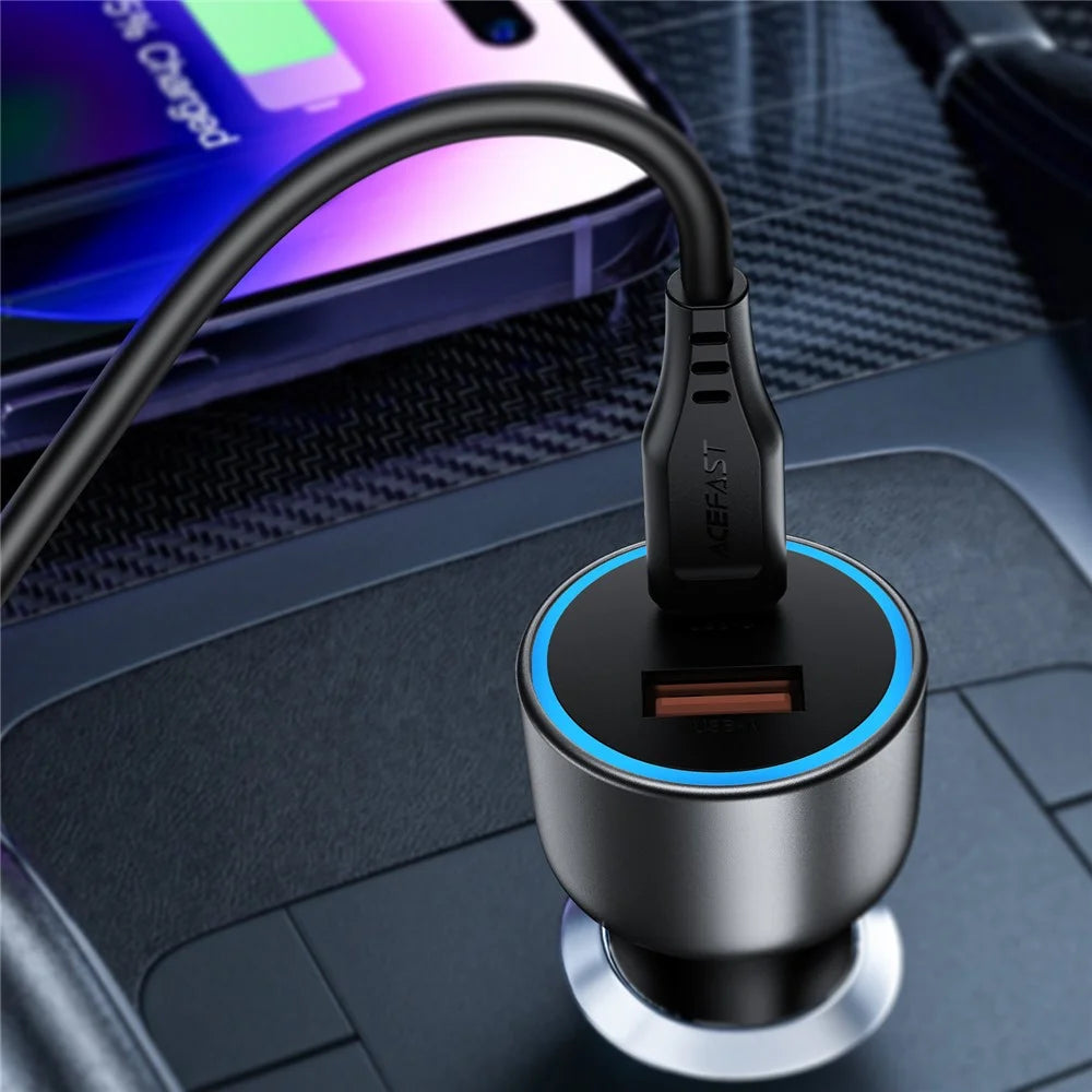 ACEFAST B21 75W USB-C + USB-A Dual Port Car Charger PD Fast Charging Adapter for Phone Laptop - Metal Gray - 2