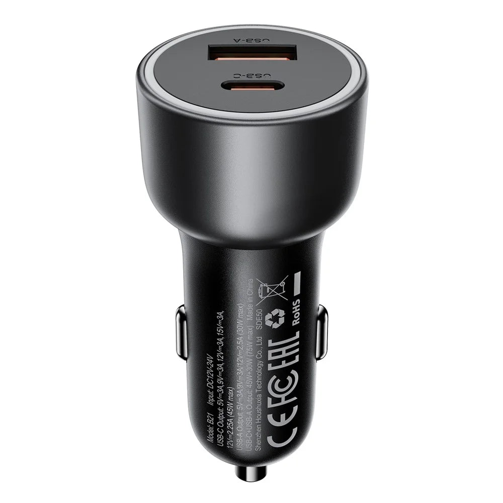 ACEFAST B21 75W USB-C + USB-A Dual Port Car Charger PD Fast Charging Adapter for Phone Laptop - Metal Gray - 5