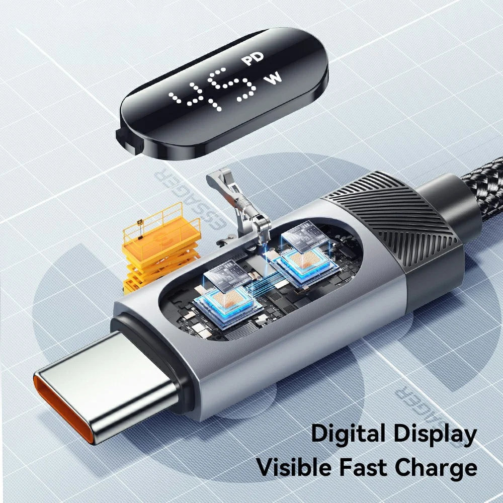 ESSAGER 108W Car Charger Digital Display Spring Cable 2C+A 45W PD Fast Charging Adapter - Black - 7