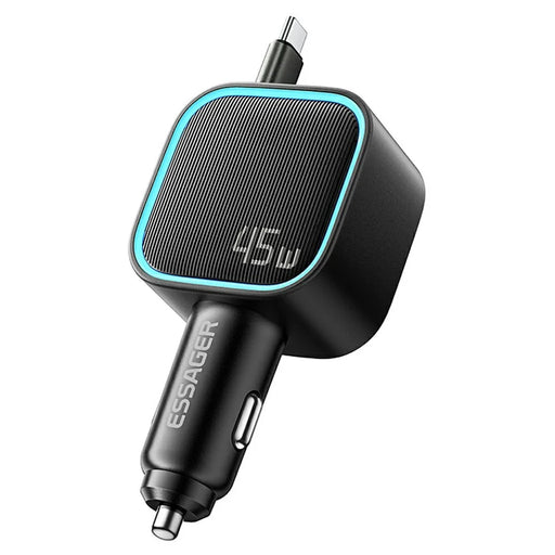 ESSAGER 45W Car Charger 2 Type-C + USB-A Built-in Retractable Cable PD Fast Charging Power Adapter - 1