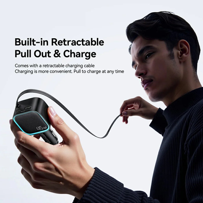 ESSAGER 45W Car Charger 2 Type-C + USB-A Built-in Retractable Cable PD Fast Charging Power Adapter - 4