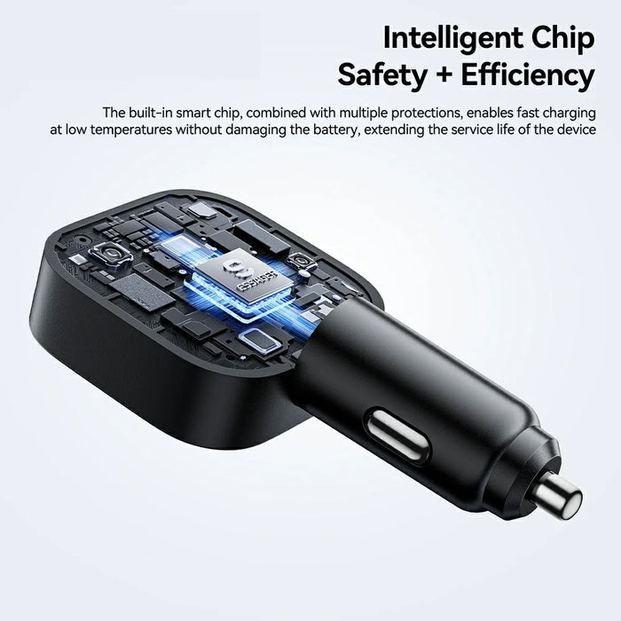 ESSAGER 45W Car Charger 2 Type-C + USB-A Built-in Retractable Cable PD Fast Charging Power Adapter - 7