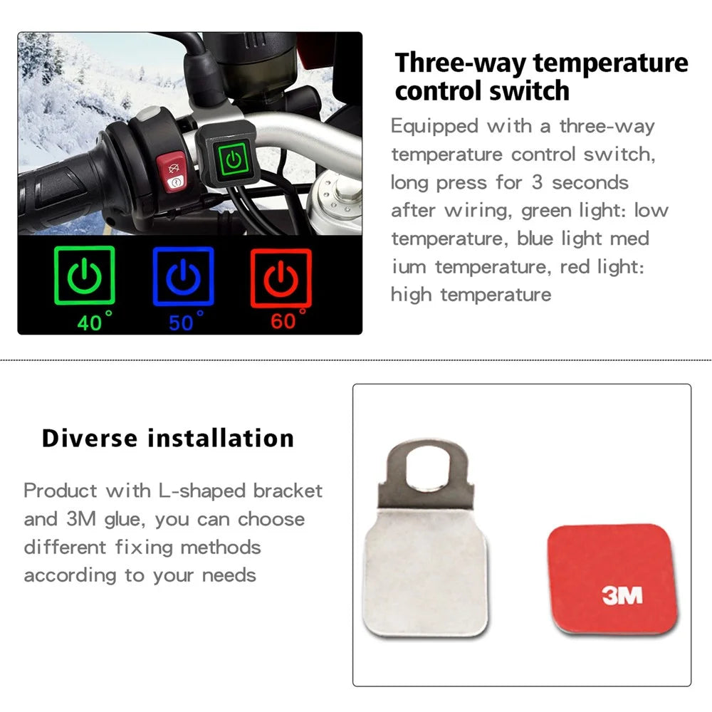 WUPP ZH-983B6 1 Pair 12V Motorcycle Winter Electric Heating Hand Grips 3 Gears Temperature Adjustable Heated Grips - 4