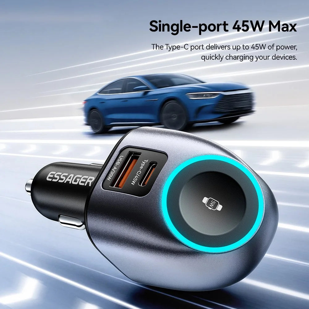 ESSAGER ES-CC31 50W 2 in 1 Car Charger Type-C + USB-A Adapter with Watch Charging - Grey - 3