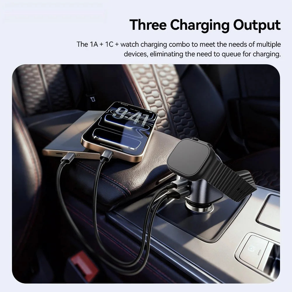 ESSAGER ES-CC31 50W 2 in 1 Car Charger Type-C + USB-A Adapter with Watch Charging - Grey - 5