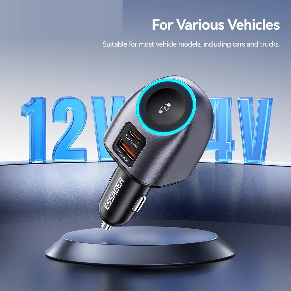 ESSAGER ES-CC31 50W 2 in 1 Car Charger Type-C + USB-A Adapter with Watch Charging - Grey - 7