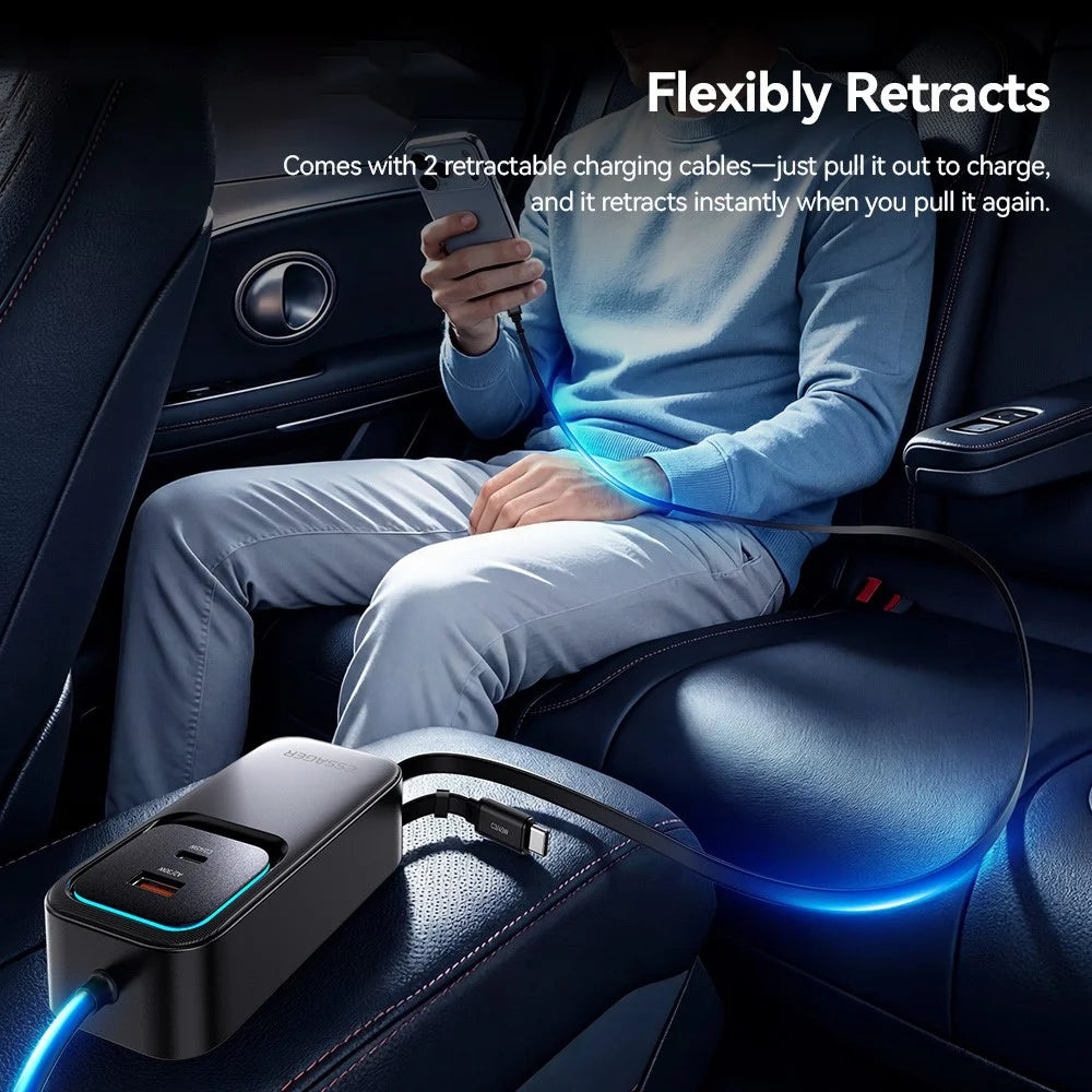 ESSAGER F789 1.5m 135W Rear-Seat Car Charger with 70cm Retractable Cables - Black - 4