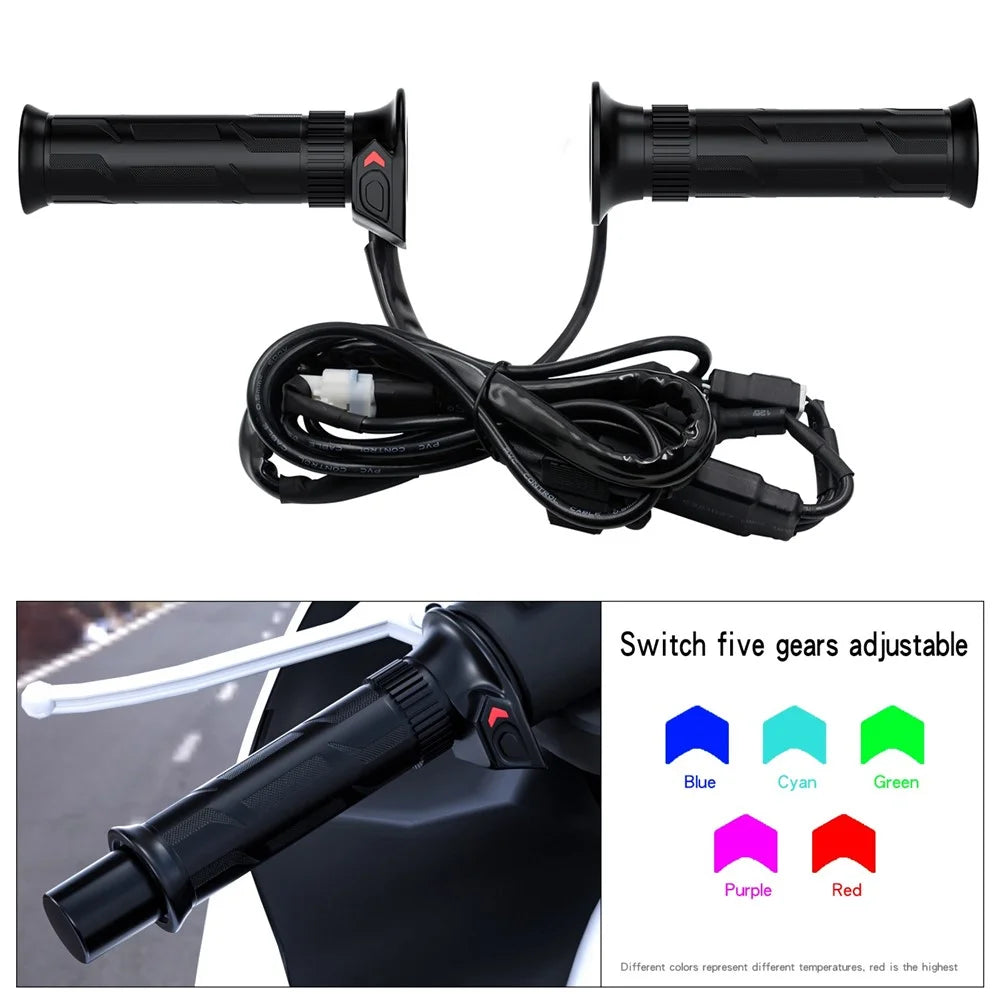 WUPP ZH-990B1 1Pair 5-Gear 12V Motorcycle Heating Handlebar Electric Heated Grips with Indicator Warmer Heating Grips for Winter - 2