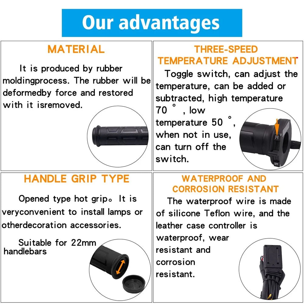 WUPP CS-095B1 1Pair Motorcycle Heating Handlebar for Winter Electric Heated Grips 12V Warmer Heating Grips - 5