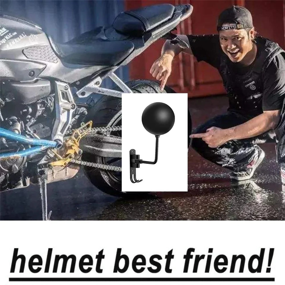 Motorcycle Wall Mounted Helmet Holder 180-Degree Rotating E-Bike Helmet Display Rack with 2 Hook for Hats, Caps, Coats, Jackets - Black - 4