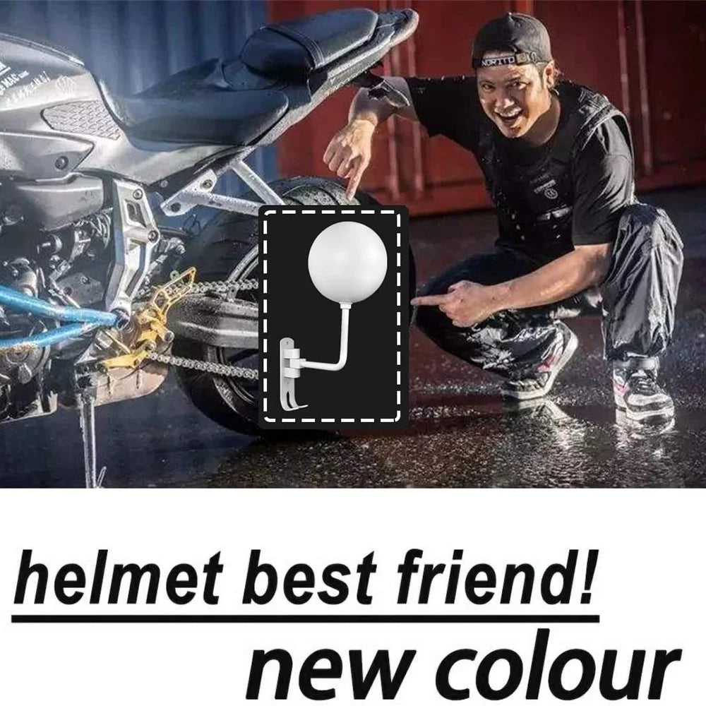 1Pair Motorcycle Wall Mounted Helmet Display Rack 180-Degree Rotating E-Bike Helmet Holder with 2 Hook for Hats, Caps, Keys, Bags - White - 3