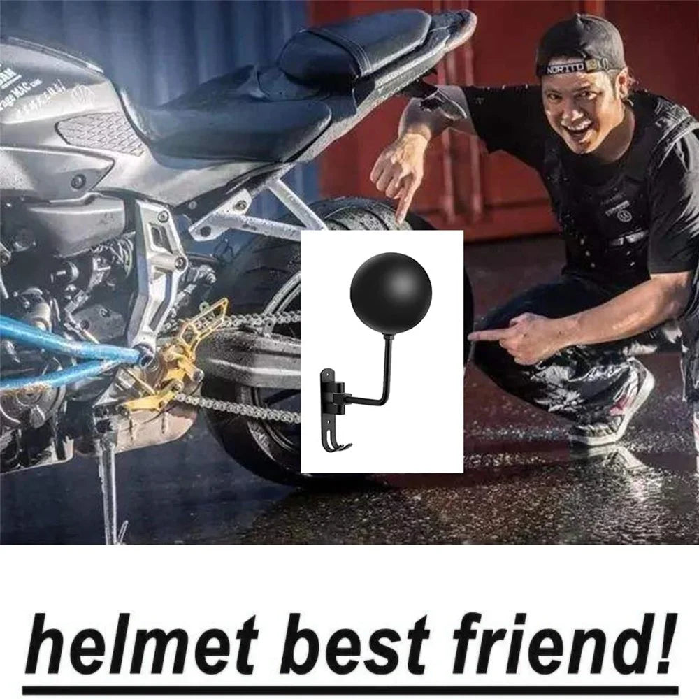 1Pair Motorcycle Wall Mounted Helmet Display Rack 180-Degree Rotating E-Bike Helmet Holder with 2 Hook for Hats, Caps, Keys, Bags - Black - 4