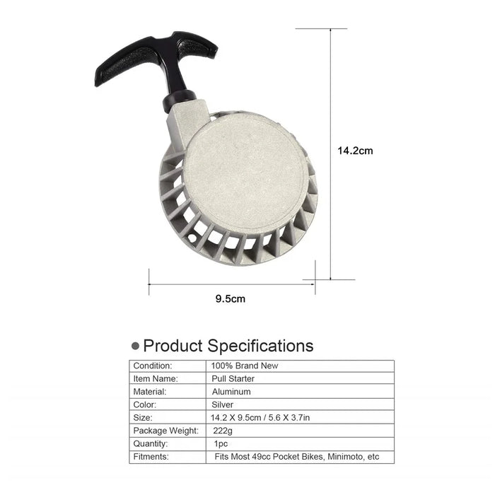 Pull Starter Mini Aluminum Pull Starter Part Recoil Start for 47CC 49CC Pocket Bike Mini Moto Quad - 6
