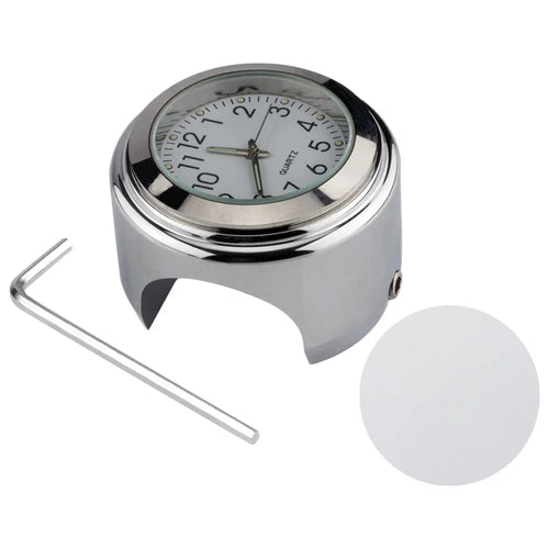 Aluminum Alloy Motorcycle Bike Clock 22-25.4mm Handlebar Luminous Clock - Clock / Silver Shell White Dial - 1