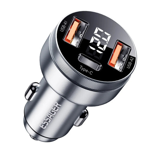 ESSAGER 80W Digital Display Car Charger 2 USB-A+USB-C Cigarette Lighter Fast Charger - 1