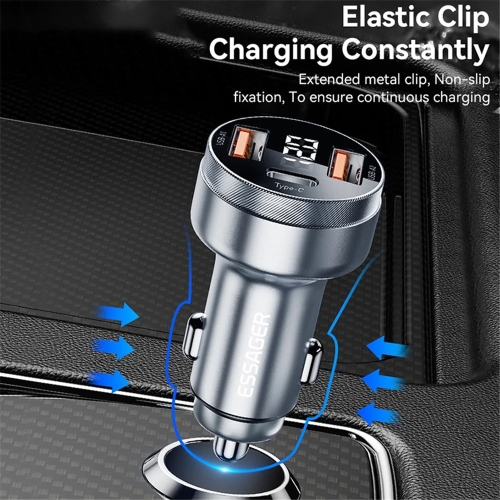 ESSAGER 80W Digital Display Car Charger 2 USB-A+USB-C Cigarette Lighter Fast Charger - 3