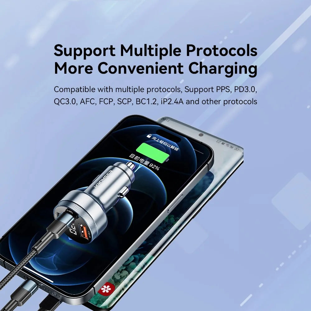 ESSAGER 80W Digital Display Car Charger 2 USB-A+USB-C Cigarette Lighter Fast Charger - 4