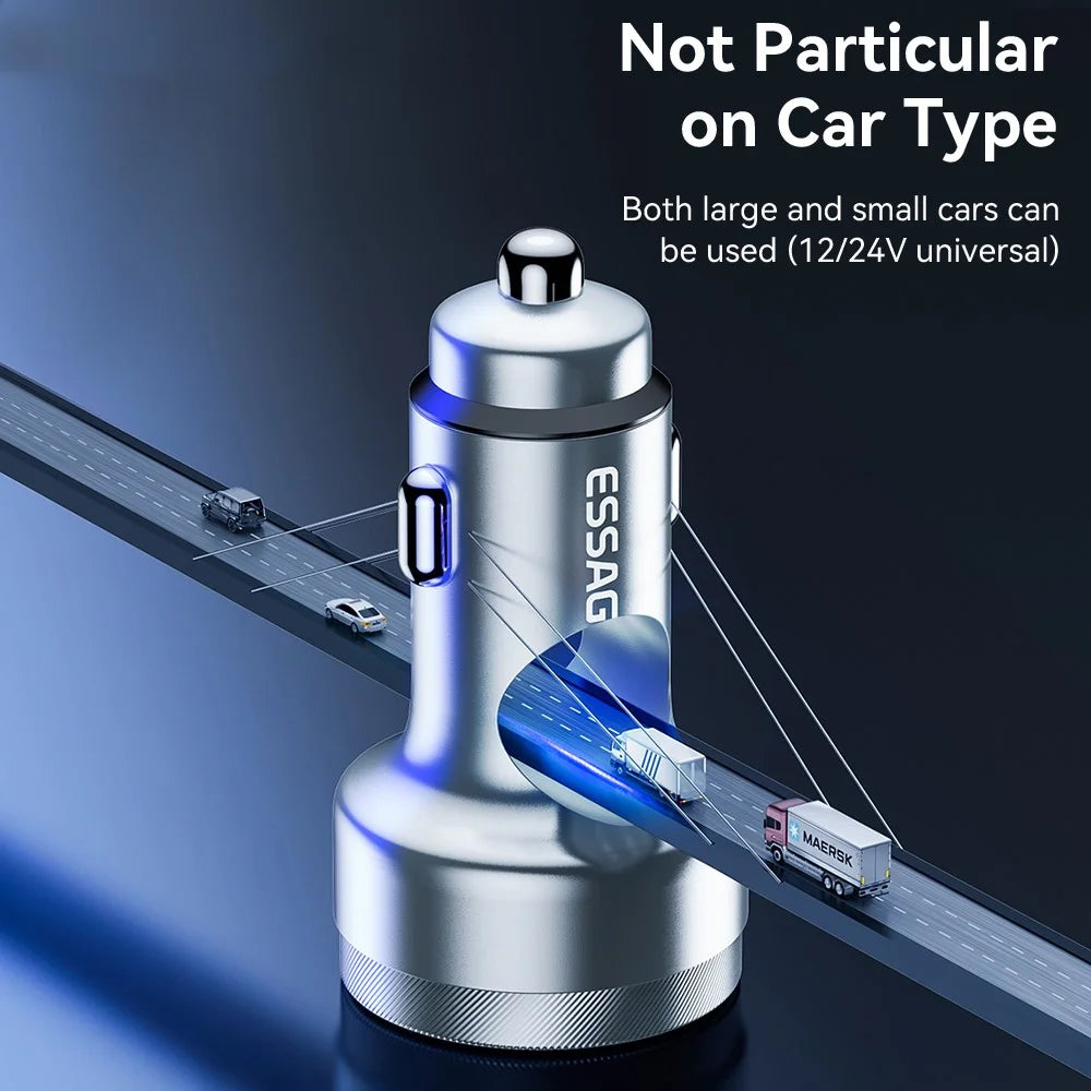 ESSAGER 80W Digital Display Car Charger 2 USB-A+USB-C Cigarette Lighter Fast Charger - 6