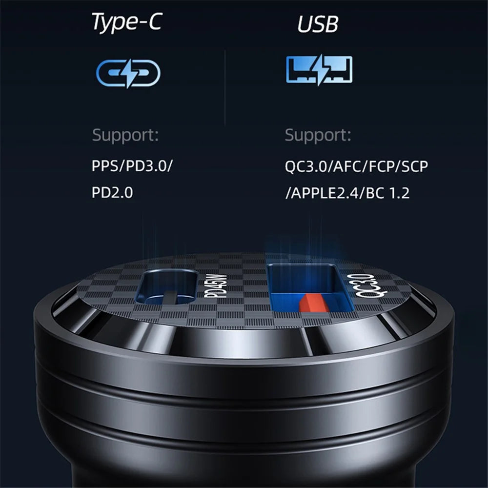 USAMS US-CC175 C35 45W Car Charger Aluminum Alloy Transparent USB-A+USB-C Mini Car Charger with Light - Black - 5