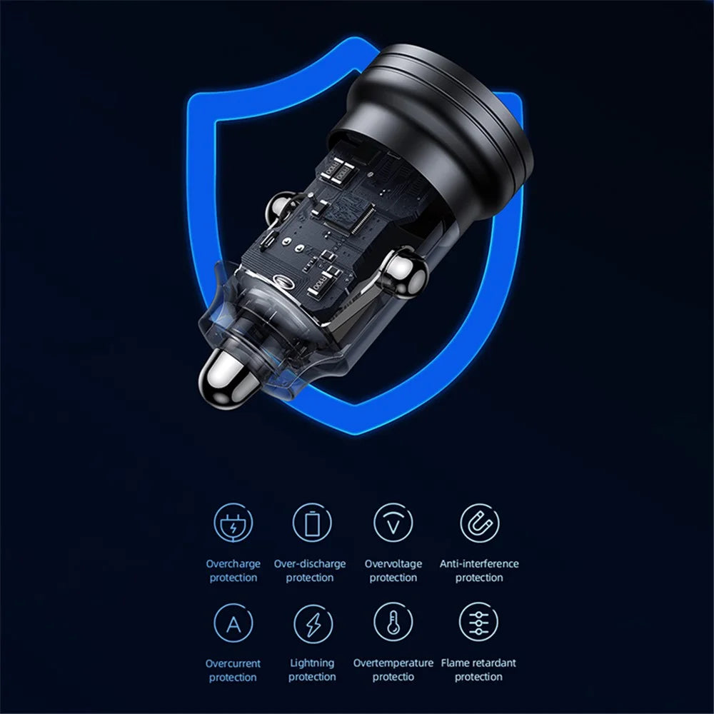 USAMS US-CC175 C35 45W Car Charger Aluminum Alloy Transparent USB-A+USB-C Mini Car Charger with Light - Black - 6