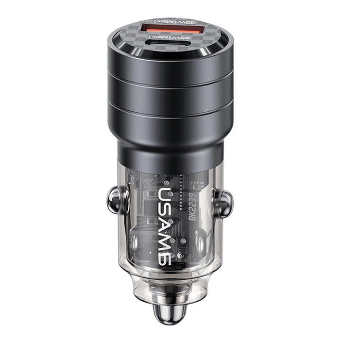 USAMS US-CC176 C36 95W USB-A+USB-C Car Charger Transparent Mini Fast Car Charger with Light - Black - 1