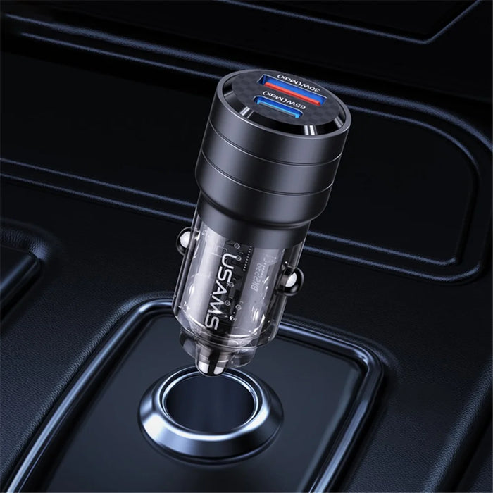 USAMS US-CC176 C36 95W USB-A+USB-C Car Charger Transparent Mini Fast Car Charger with Light - Black - 2