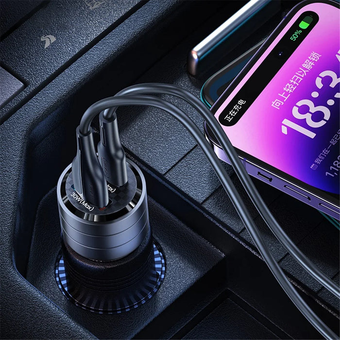 USAMS US-CC176 C36 95W USB-A+USB-C Car Charger Transparent Mini Fast Car Charger with Light - Black - 3