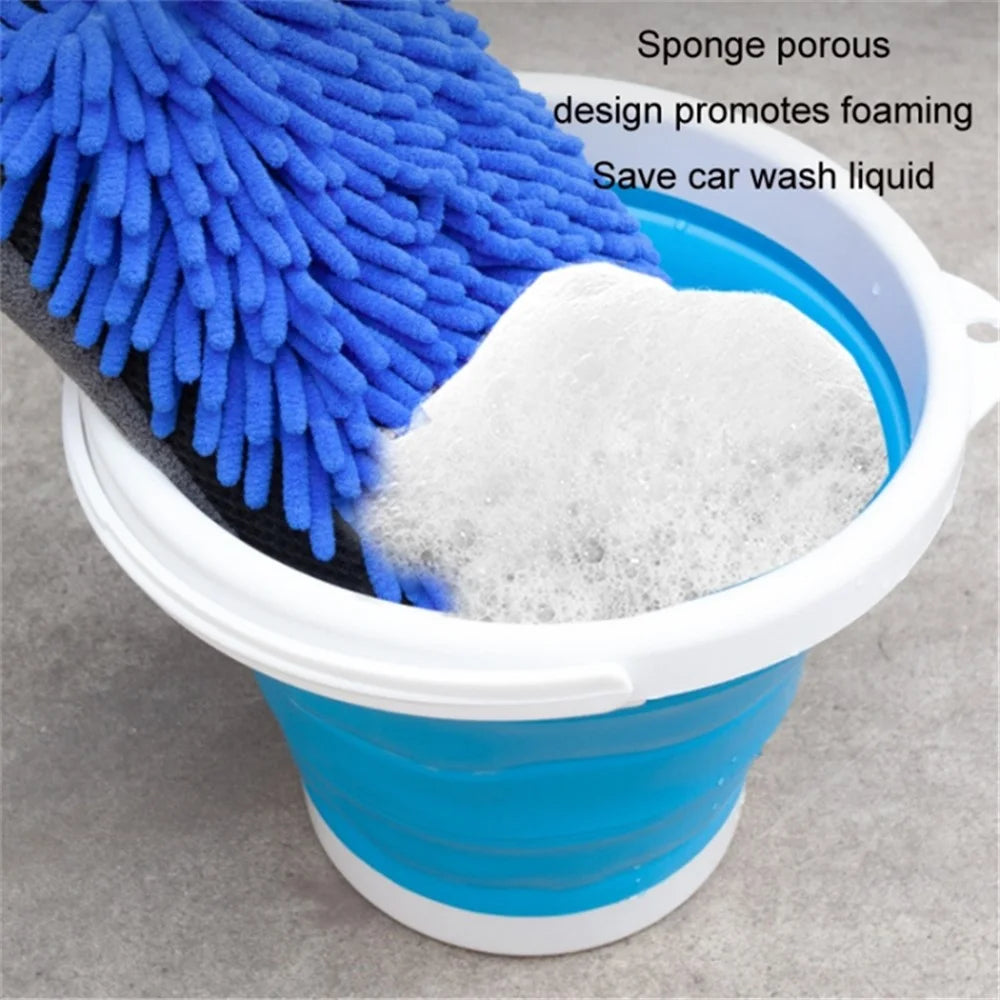 2PCS Chenille Car Wiping Gloves Double-Sided Coral Fleece Housework Dust Wool Bear Paw Car Cleaning Tool - Blue - 3