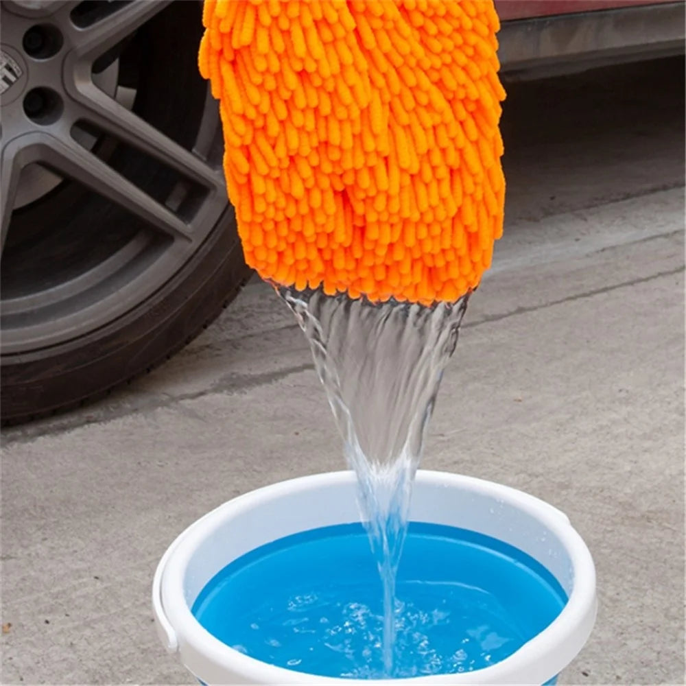 2PCS Chenille Car Wiping Gloves Double-Sided Coral Fleece Housework Dust Wool Bear Paw Car Cleaning Tool - Blue - 6