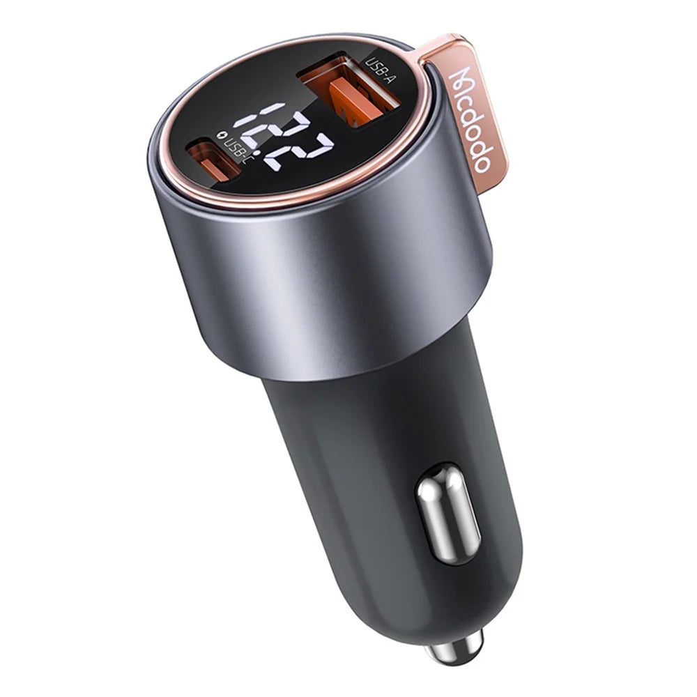 MCDODO CC-3690 USB-A + Type-C Dual Ports PD 75W Fast Car Charger with Digital Display, Black - 1