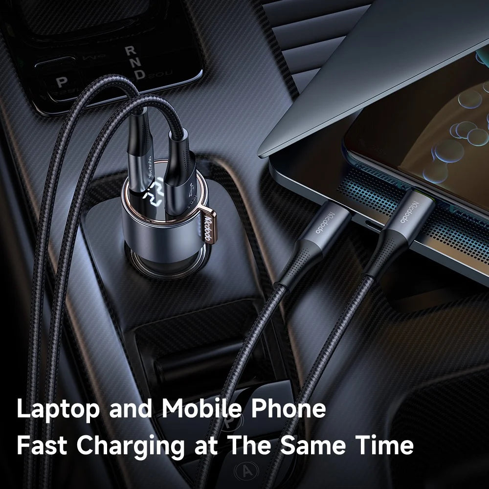 MCDODO CC-3690 USB-A + Type-C Dual Ports PD 75W Fast Car Charger with Digital Display, Black - 4