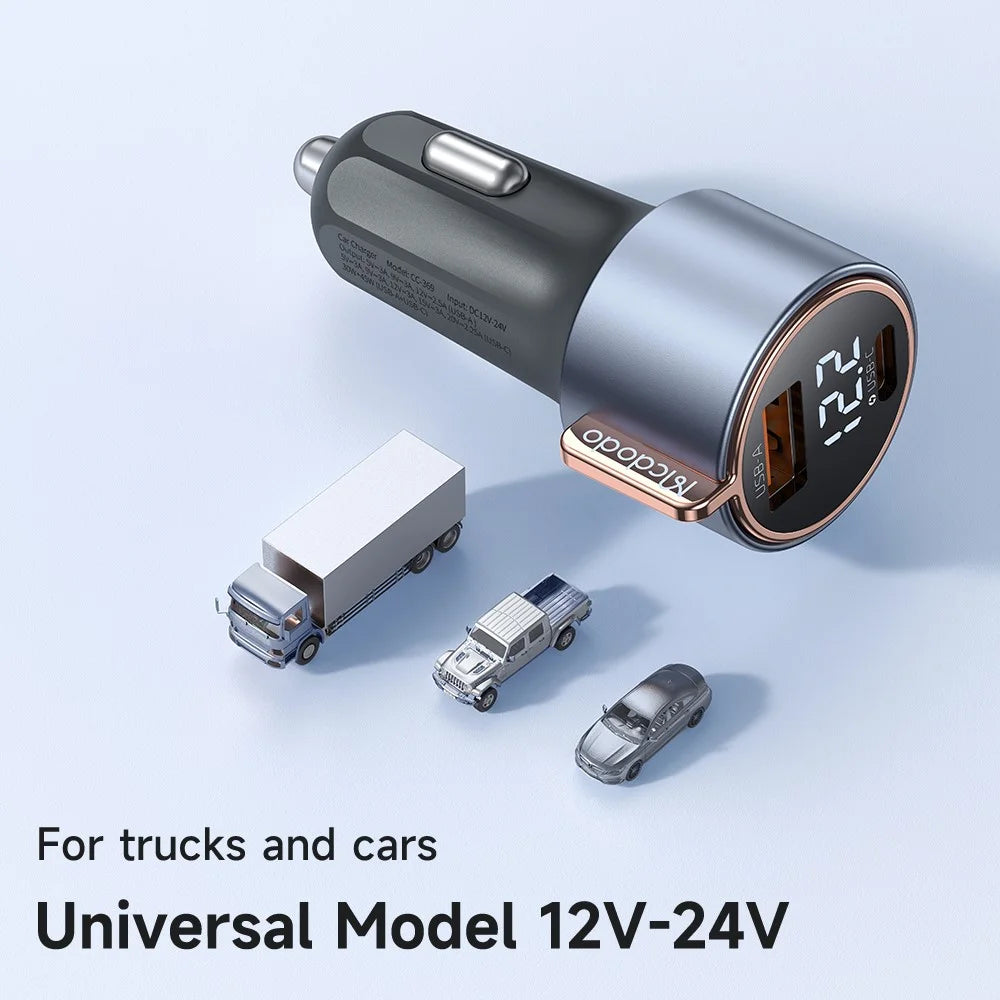 MCDODO CC-3690 USB-A + Type-C Dual Ports PD 75W Fast Car Charger with Digital Display, Black - 6