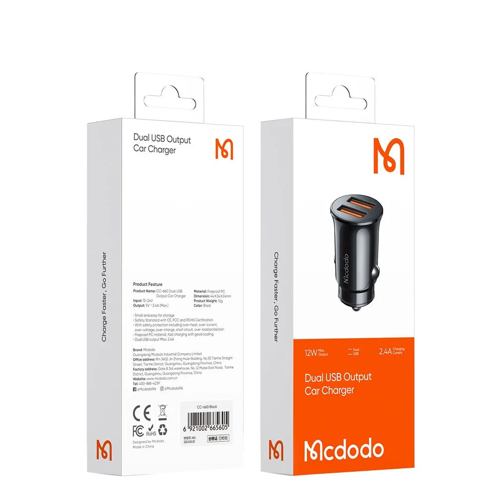 MCDODO CC-6602 5V / 2.4A Dual Port USB Car Charger Aluminum Alloy Portable Charging Adapter, Black - 7