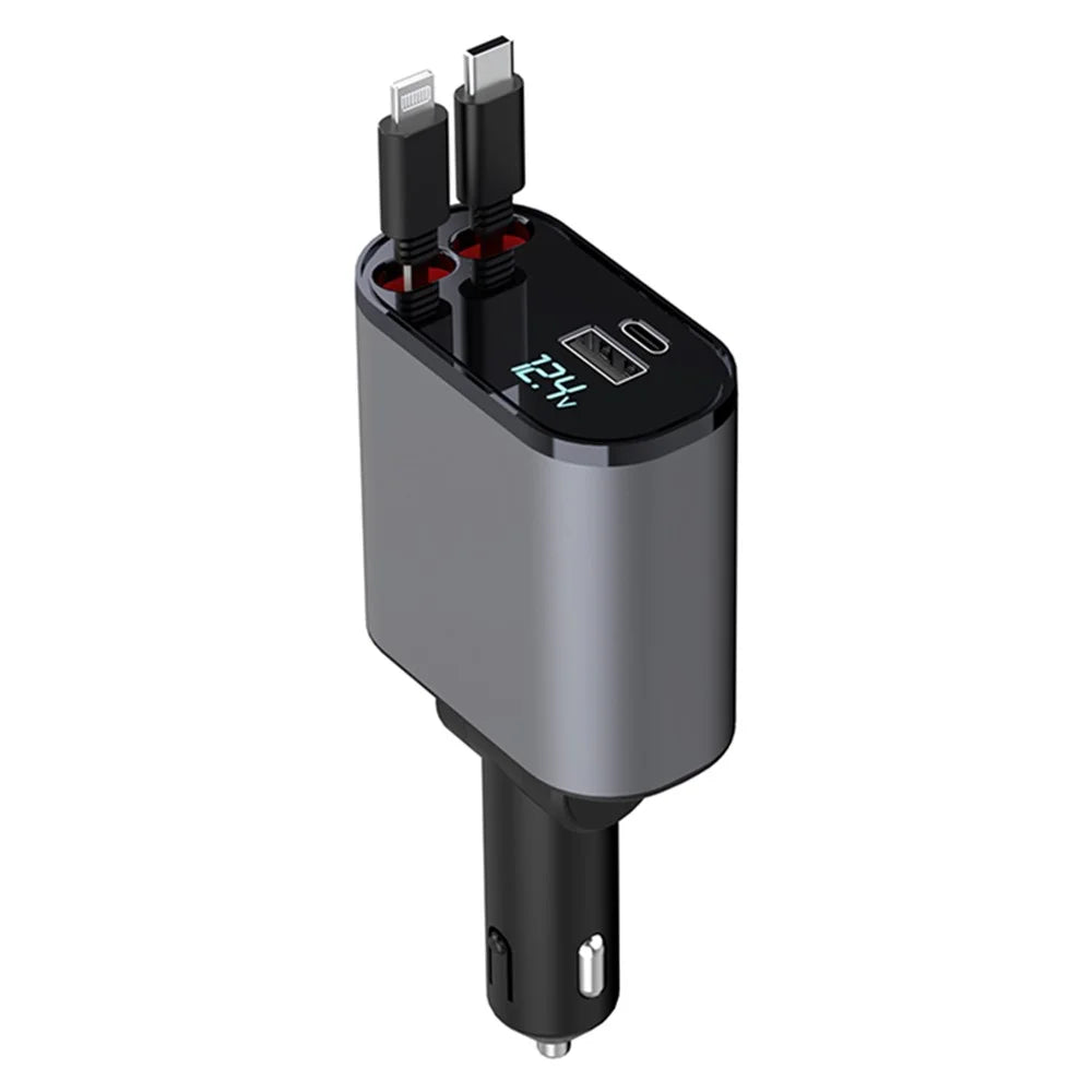 PT16 66W Phone Charging Adapter USB + Type-C Port Car Charger with Type-C and 8-Pin Retractable Cable - 2