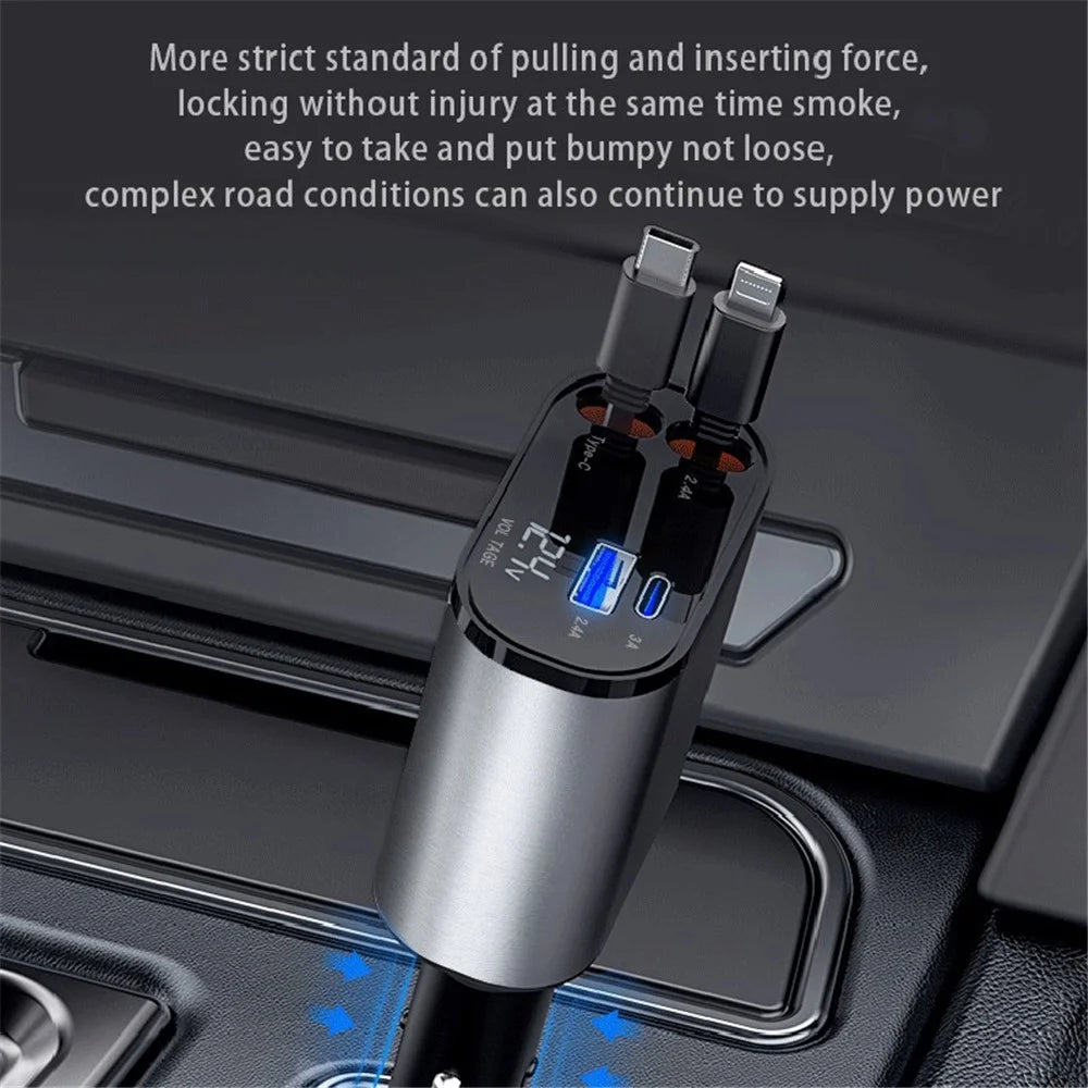 PT16 66W Phone Charging Adapter USB + Type-C Port Car Charger with Type-C and 8-Pin Retractable Cable - 4