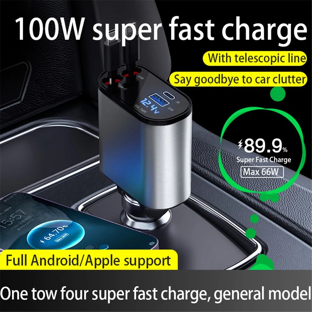 PT16 66W Phone Charging Adapter USB + Type-C Port Car Charger with Type-C and 8-Pin Retractable Cable - 6