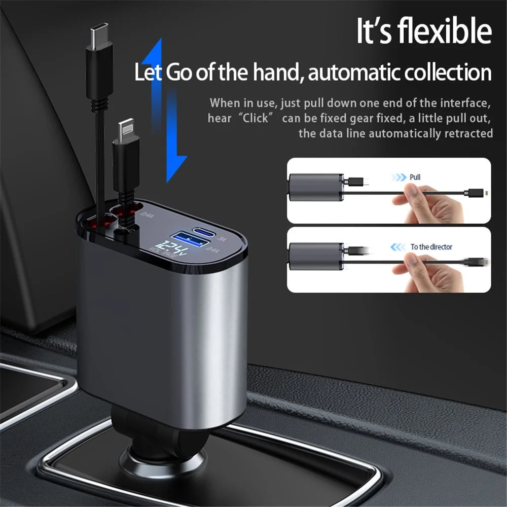 PT16 66W Phone Charging Adapter USB + Type-C Port Car Charger with Type-C and 8-Pin Retractable Cable - 7