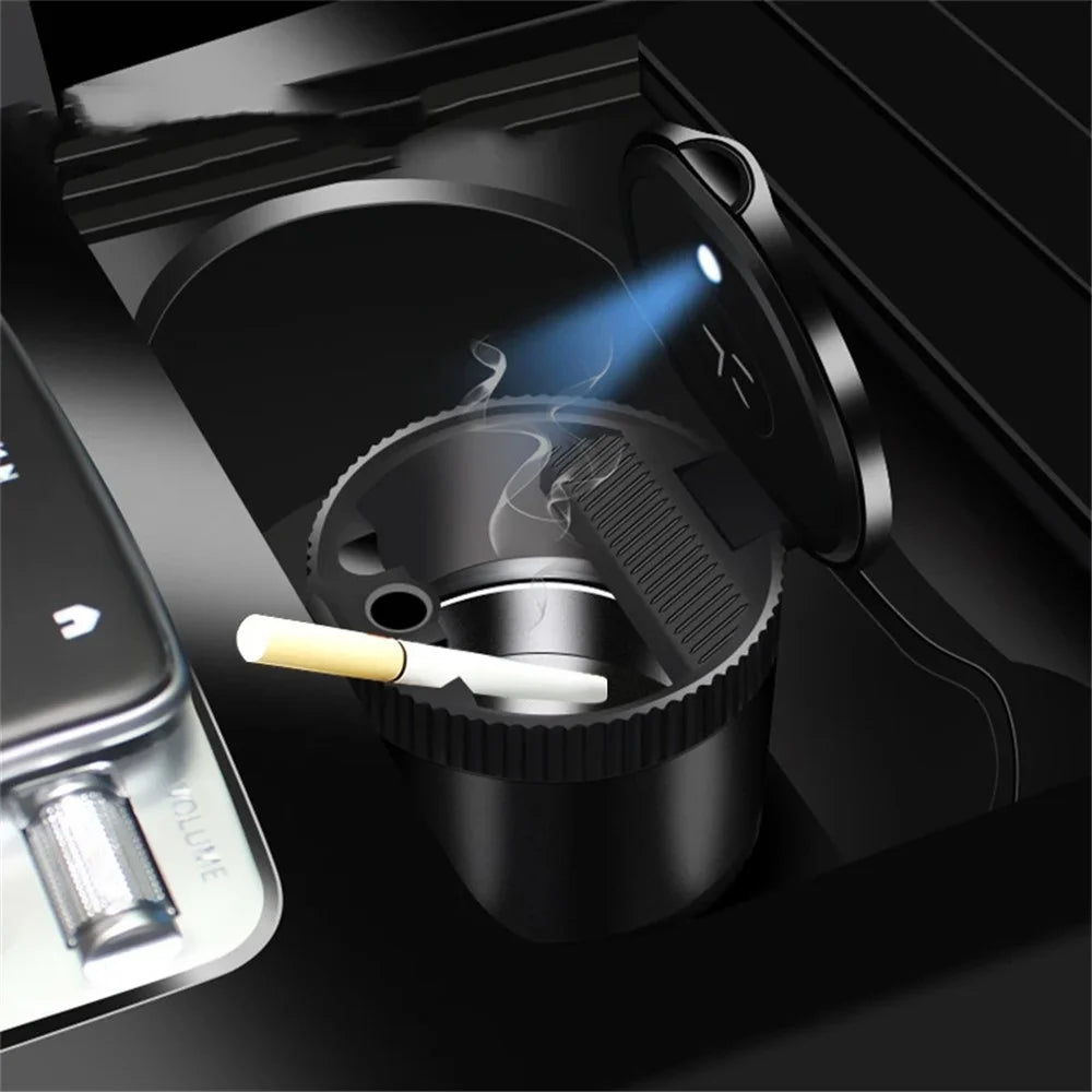 Creative Car Metal Ashtray with LED Night Light High-Temperature Resistant Ashtray with Cigarette Holder - Black - 2