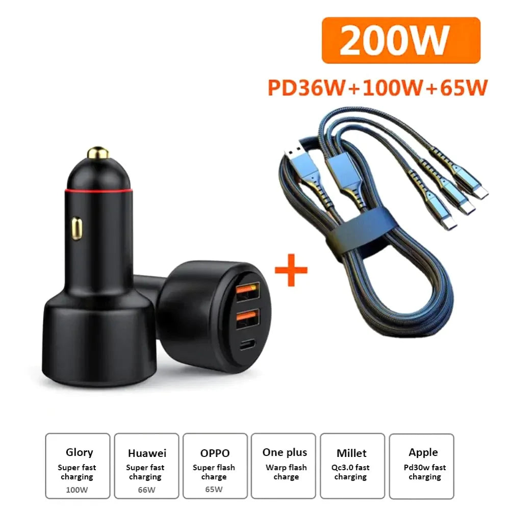 PD3.0 Fast Charging Car Charger 65W Cigarette Lighter Charger Adapter 3-Port 100W Super Car Charger - 2