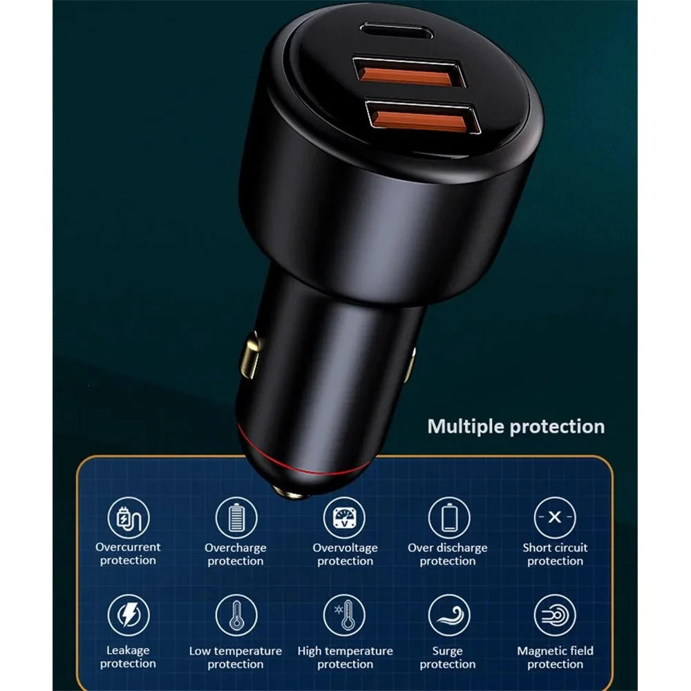 PD3.0 Fast Charging Car Charger 65W Cigarette Lighter Charger Adapter 3-Port 100W Super Car Charger - 7