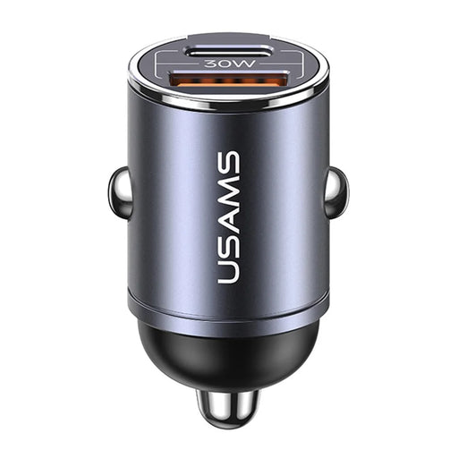 USAMS US-CC206 C38 PD 30W USB A+C Fast Charging Aluminum Alloy Car Charger with Pull Ring - Dark Grey - 2