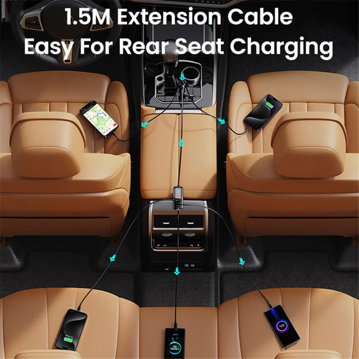 USAMS US-CC213 C40 165W Quick Charging Adapter Digital Display 2*Type-C 3*USB Car Charger with Cable - 6